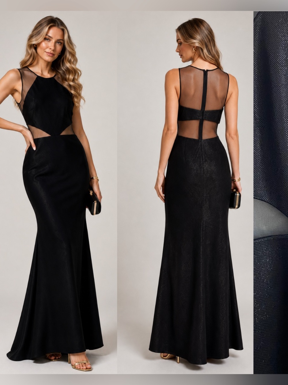 JS Collections Black Mesh Maxi Dress Evening Gown Wedding Guest Dark Romantic 6